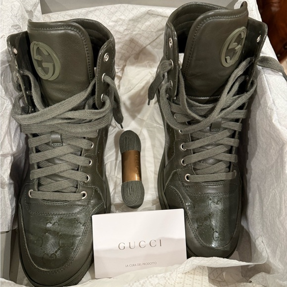Authentic Gucci Men\'s Olive Lace-Up Shoes Size 8.0